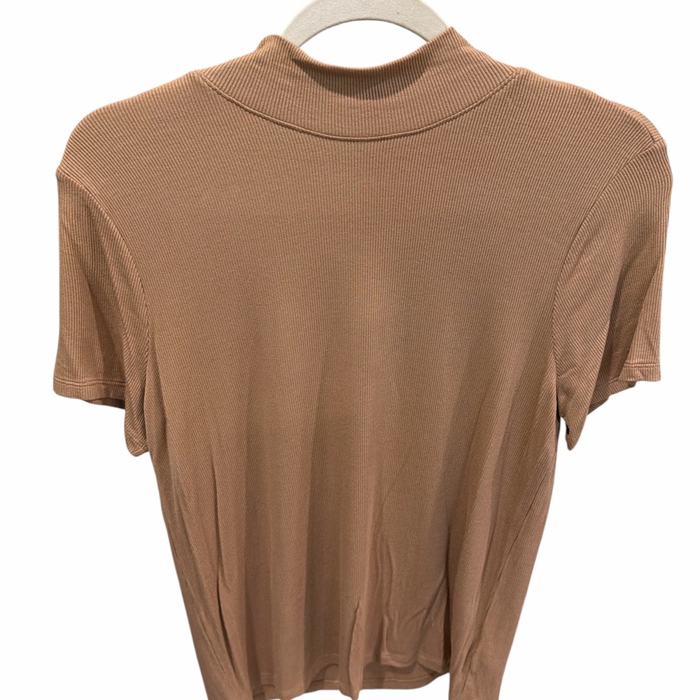 Time and Tru Short Sleeve Mock Neck Top - Tan